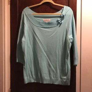 Turquoise sweater w/bow detail & 3/4 sleeves, 1X